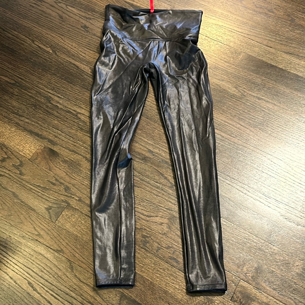 Spanx Black Faux Leather Leggings Medium M VGUC